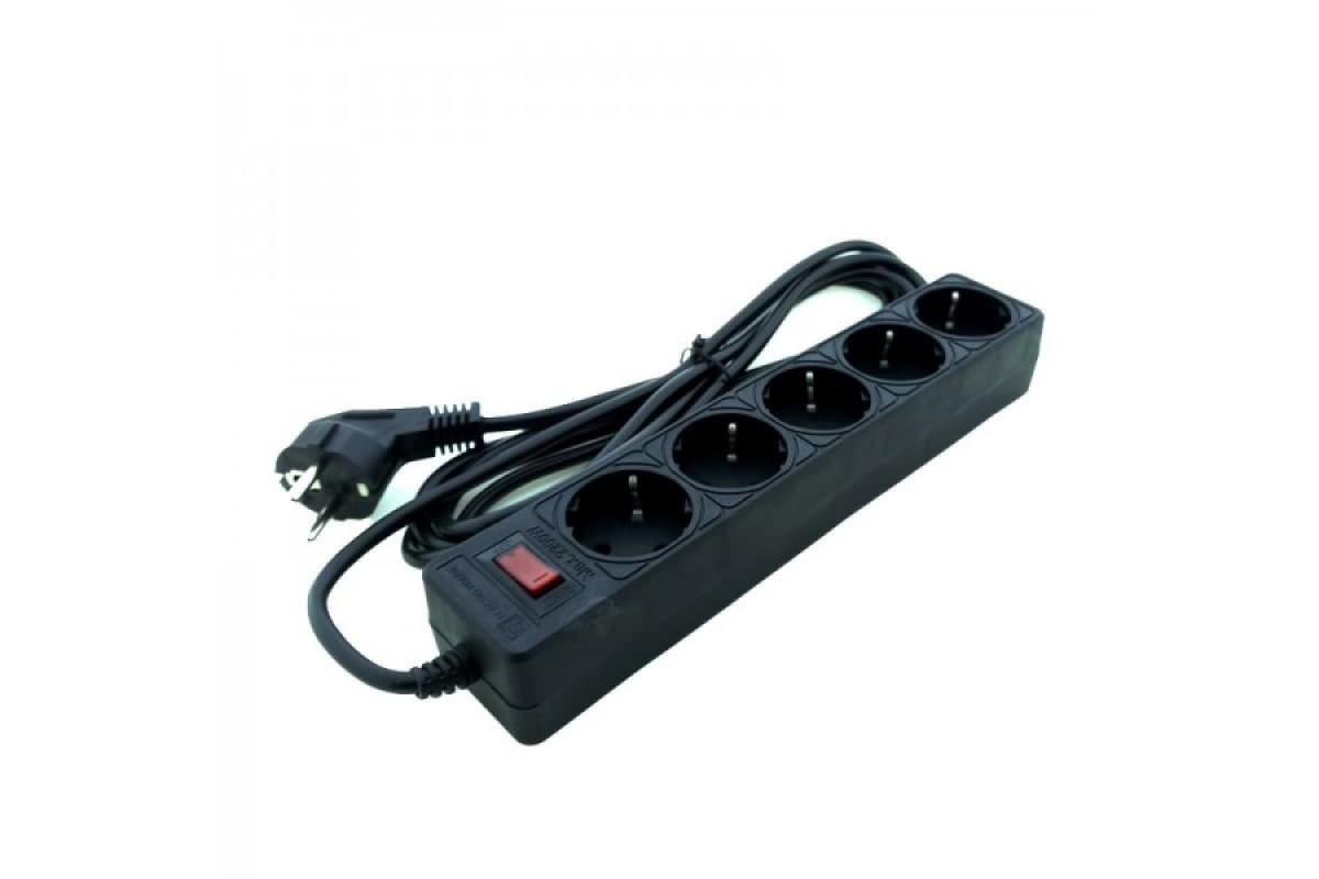 Мережевий фільтр 5 гнізд із заземленням, 3 м Чорний (EH-NFB-5.3)