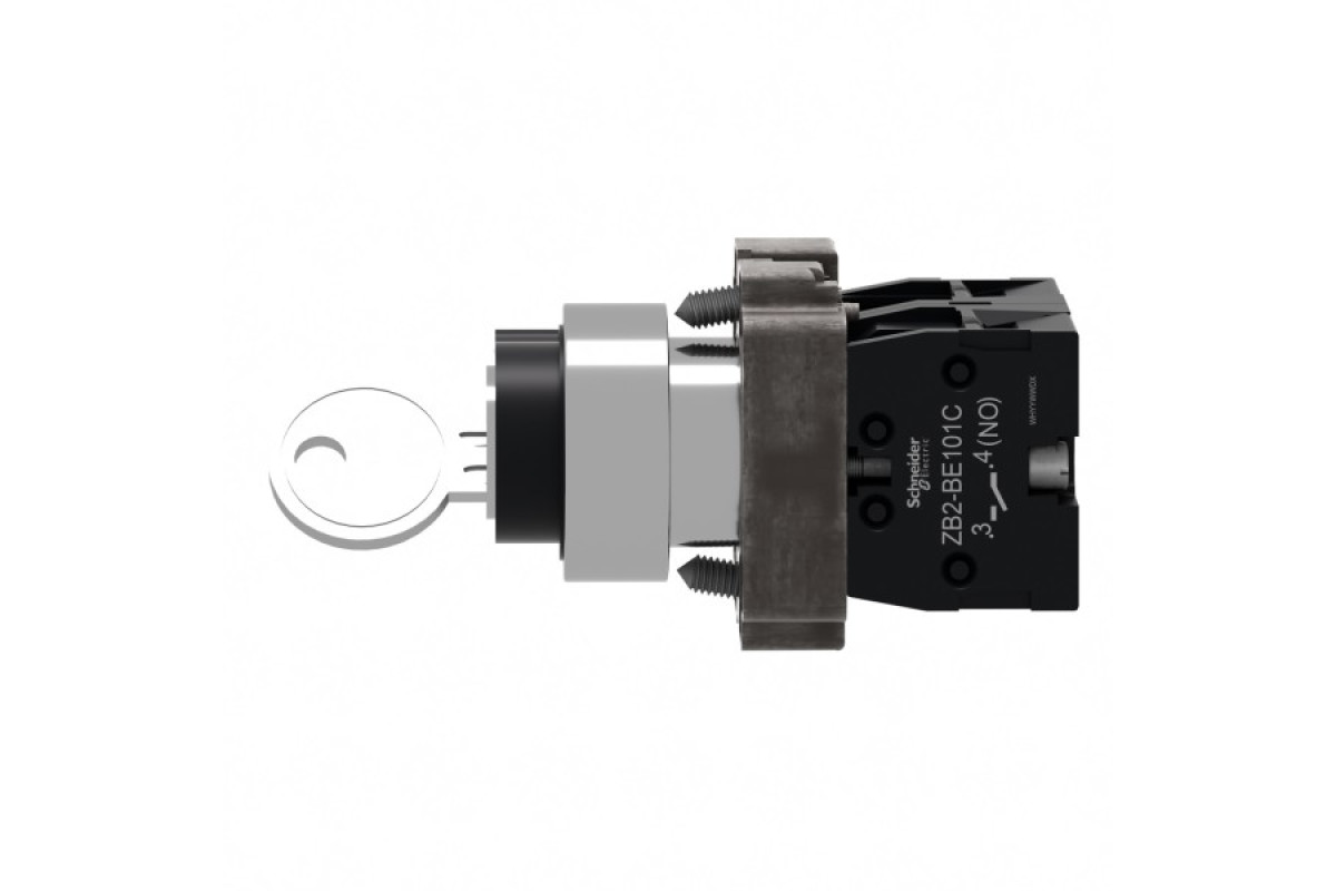 Ключовий перемикач, Easy Harmony XB2, метал, чорний, 22 мм, 2 положення, пружинне повернення, зліва висувний, 1NO + 1NC (XB2BG65C)