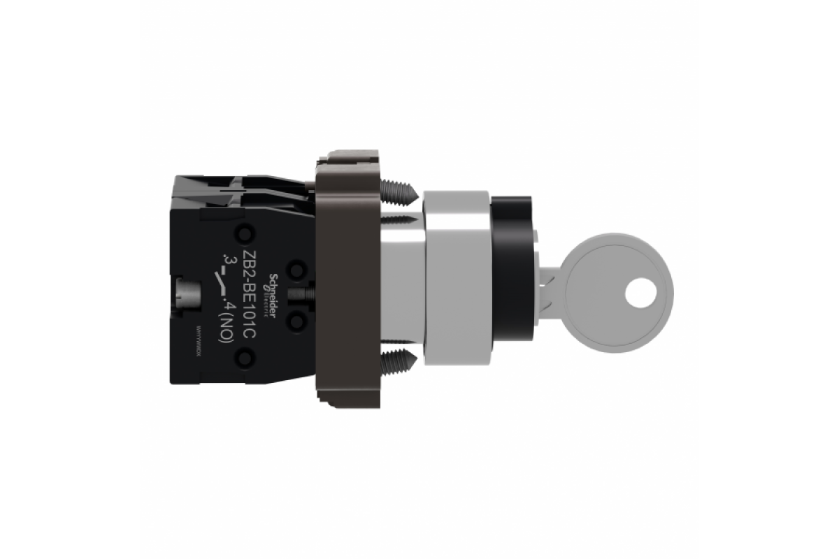 Ключовий перемикач, Easy Harmony XB2, метал, чорний, 22мм, 3 положення, залишається на місці, висувається на 3 сторони, 2NO (XB2BG03C)