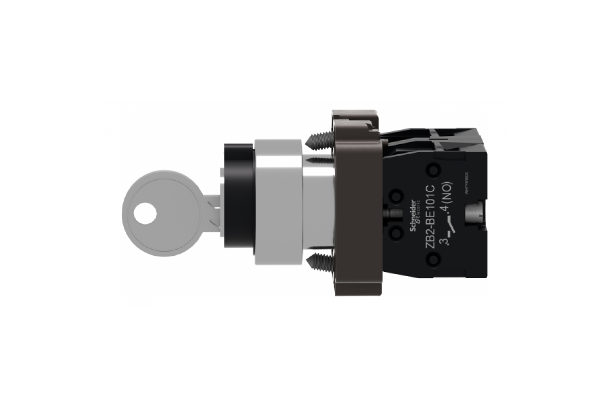 Ключовий перемикач, Easy Harmony XB2, метал, чорний, 22мм, 3 положення, залишається на місці, висувається на 3 сторони, 2NO (XB2BG03C)