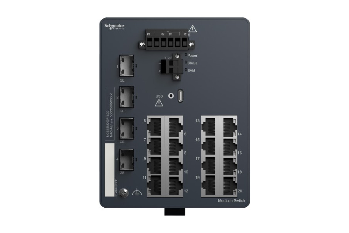 Керований комутатор Modicon, 16 портів для мідного кабелю, 4 Gigabit SFP (MCSESM203F4LG0)