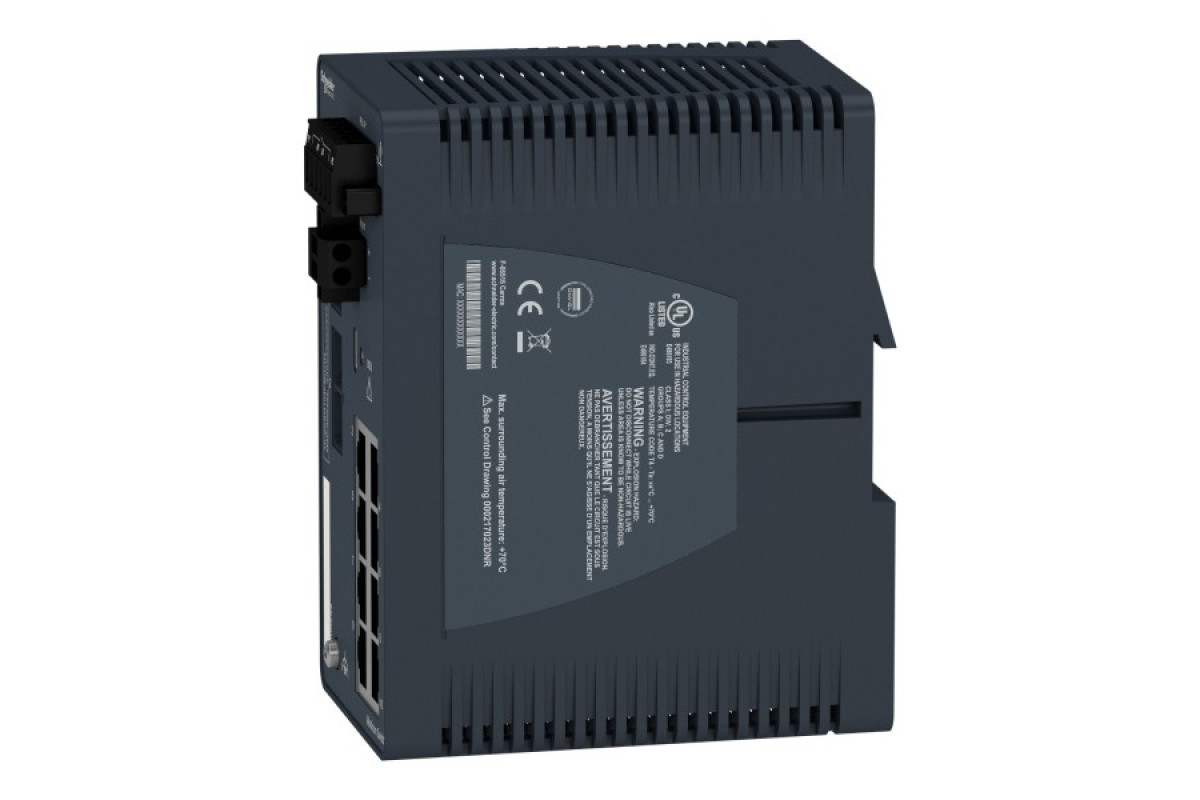 Керований мережевий комутатор Modicon Extended, 8 портів для мідного кабелю, 2 порти для багатомодового оптоволокна, для важких умов експлуатації (MCSESM103F2CU1H)