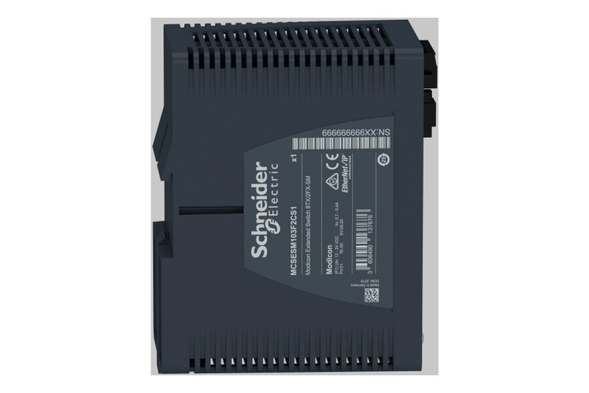 Керований мережевий комутатор Modicon Extended, 8 портів для мідного кабелю, 2 порти для одномодового оптоволокна (MCSESM103F2CS1)