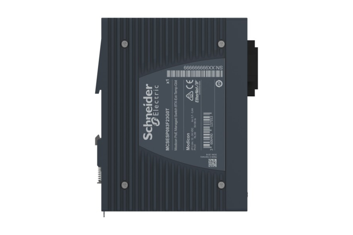 Керований мережевий комутатор Modicon PoE (живлення через Ethernet), 8 гігабітних портів для мідного кабелю, розширений температурний діапазон (MCSESP083F23G0T)
