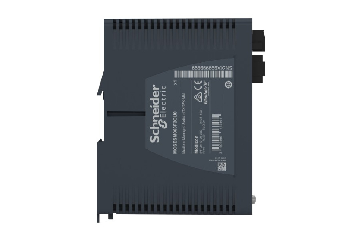 Керований мережевий комутатор Modicon, 4 порти для мідного кабелю, 2 порти для багатомодового оптоволокна (MCSESM063F2CU0)