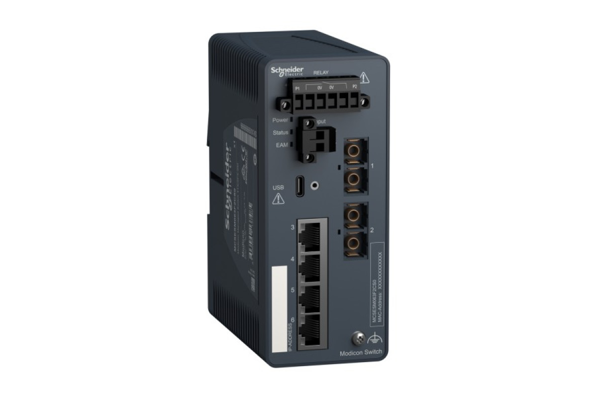 Керований мережевий комутатор Modicon, 4 порти для мідного кабелю, 2 порти для одномодового оптоволокна (MCSESM063F2CS0)