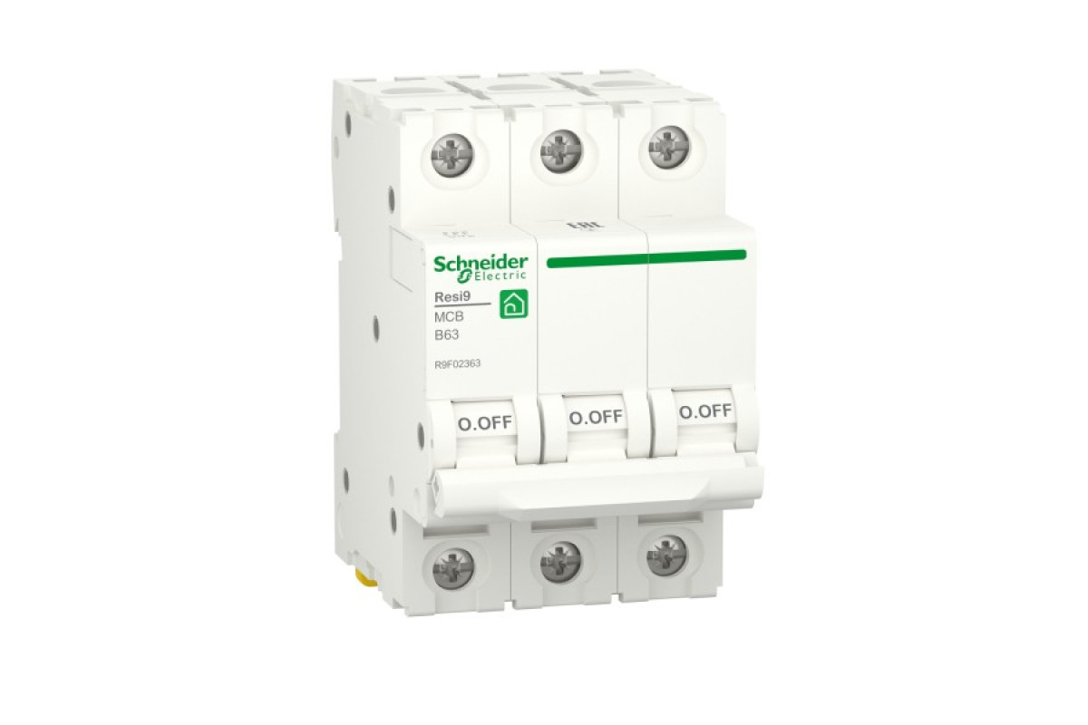 Автоматический выключатель RESI9 Schneider Electric 63А, 3P, кривая В, 6кА (R9F02363)