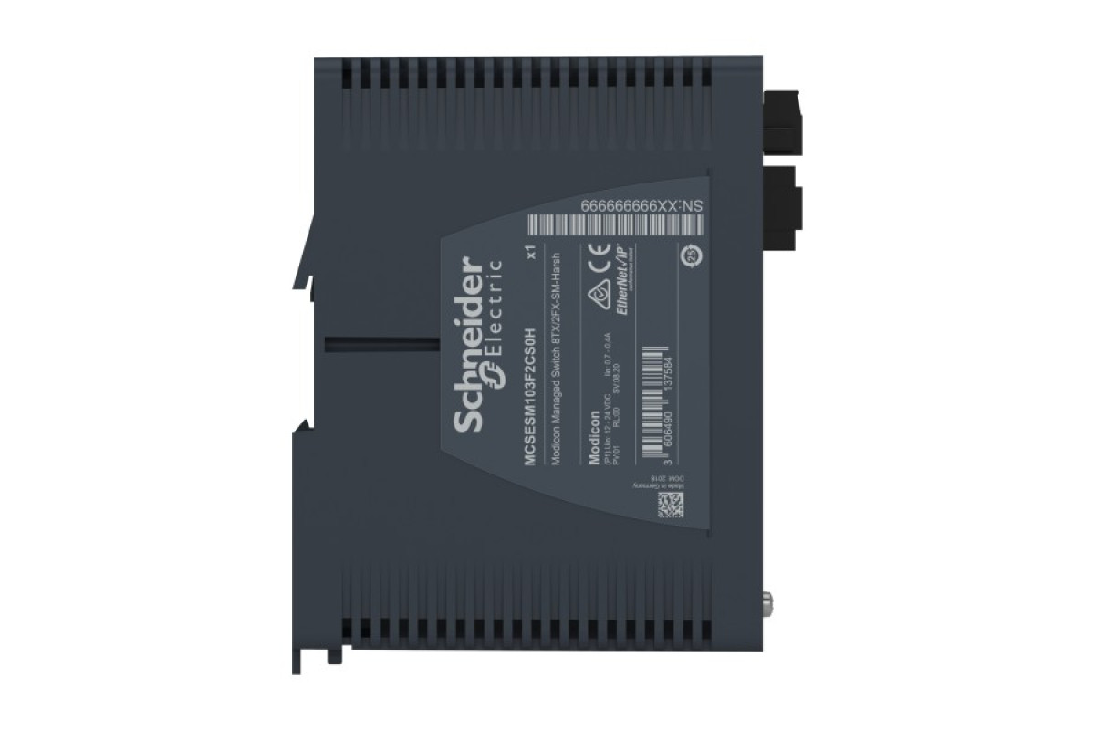 Керований мережевий комутатор Modicon, 8 портів для мідного кабелю, 2 порти для одномодового оптоволокна, для важких умов експлуатації (MCSESM103F2CS0H)