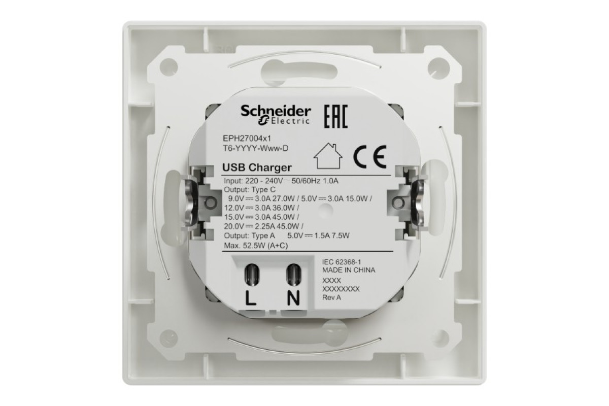 USB розетка А+С, 3 А, 45 Вт, біла (EPH2700421)