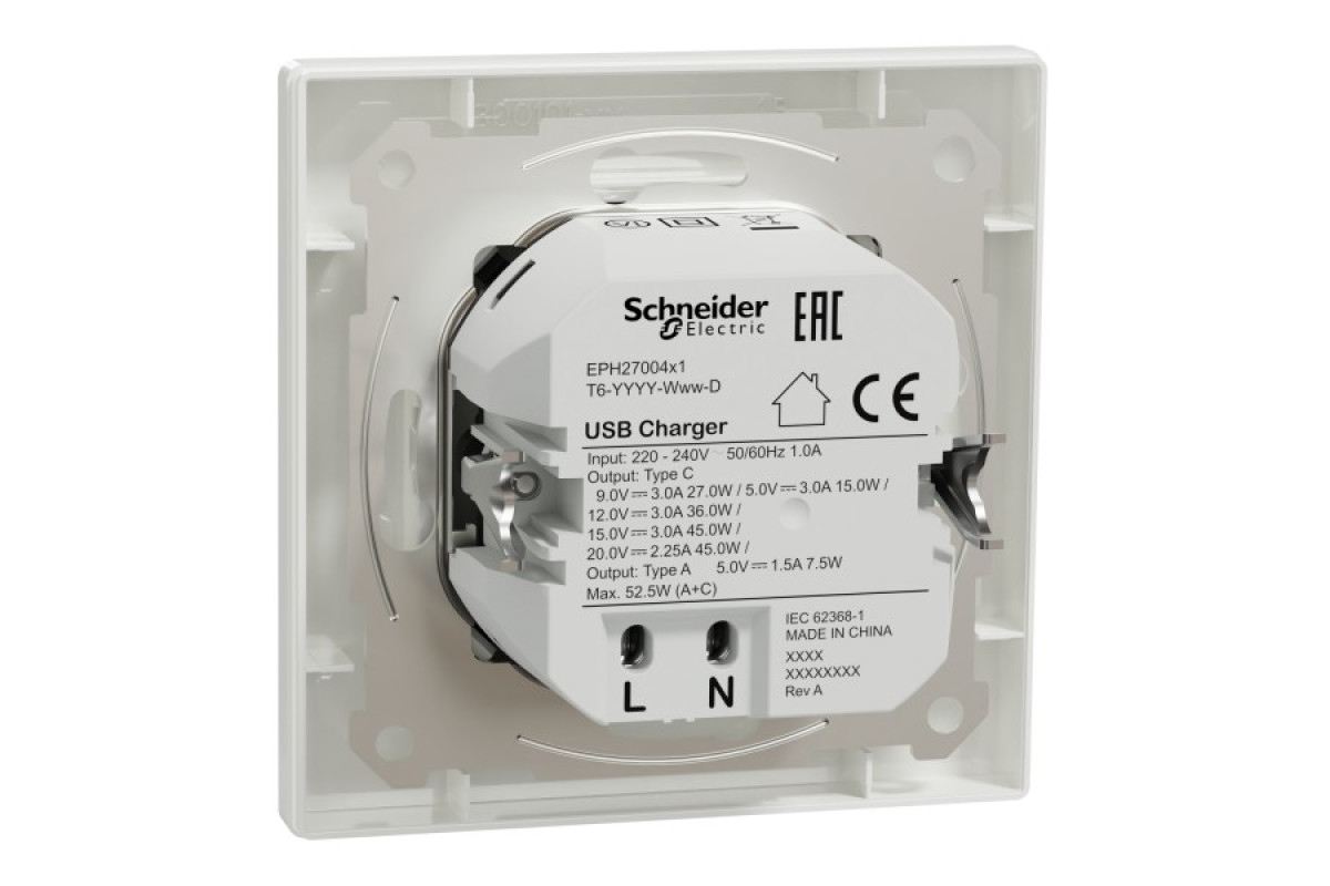 USB розетка А+С, 3 А, 45 Вт, біла (EPH2700421)