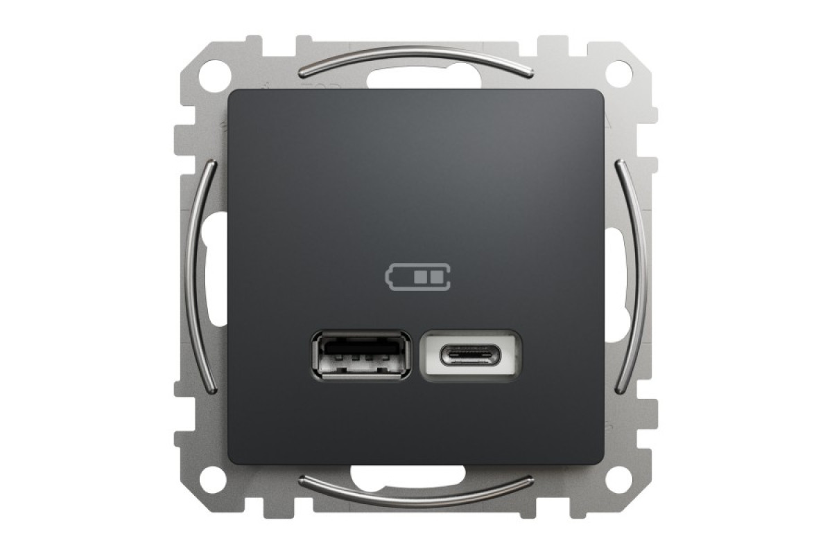 USB розетка тип A+C 2,4A Чорний Sedna Design (SDD114402)
