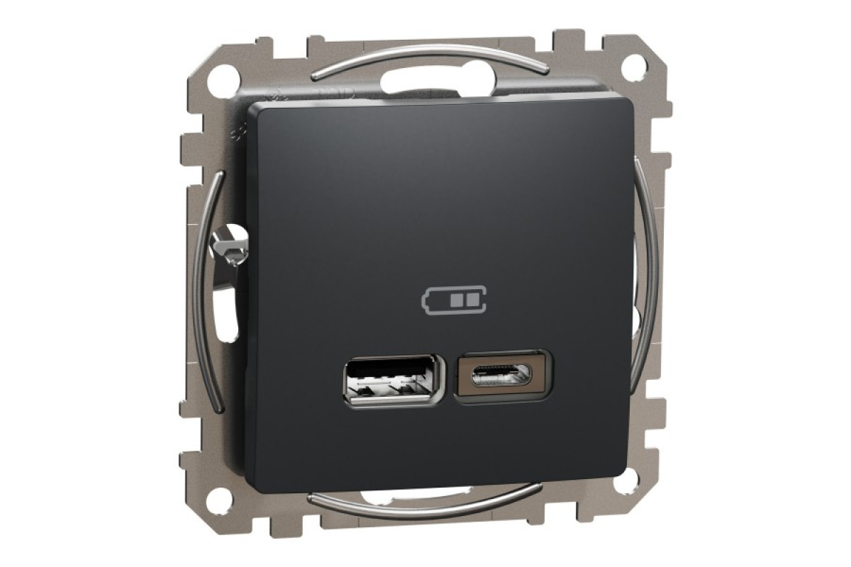 USB розетка тип A+C 2,4A Чорний Sedna Design (SDD114402)