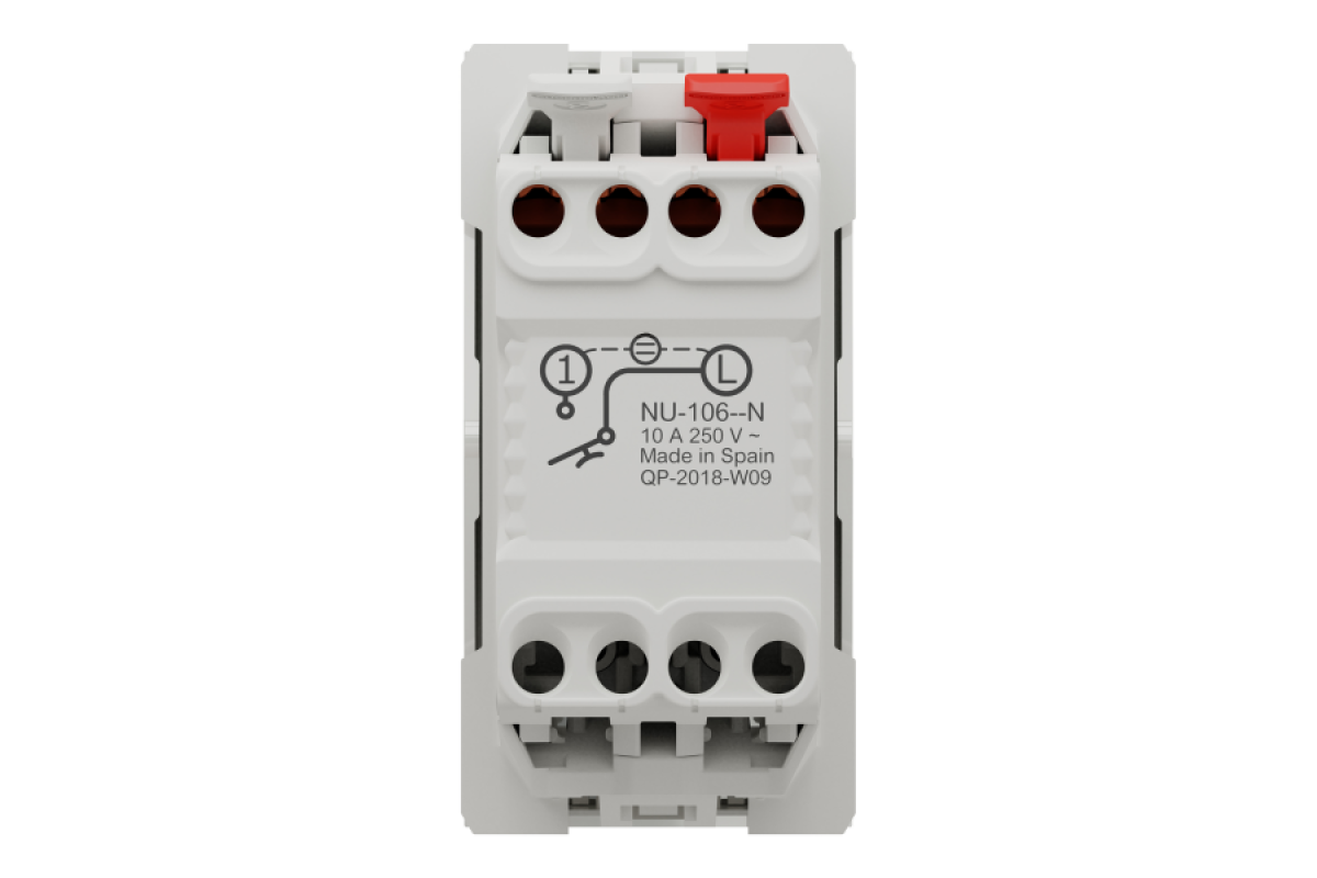 Вимикач 1-клавішний кнопковий з підсвічуванням схема 1а 10А, 1 м білий (NU310618N)