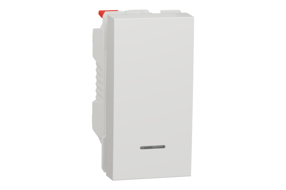 Вимикач 1-клавішний кнопковий з підсвічуванням схема 1а 10А, 1 м білий (NU310618N)