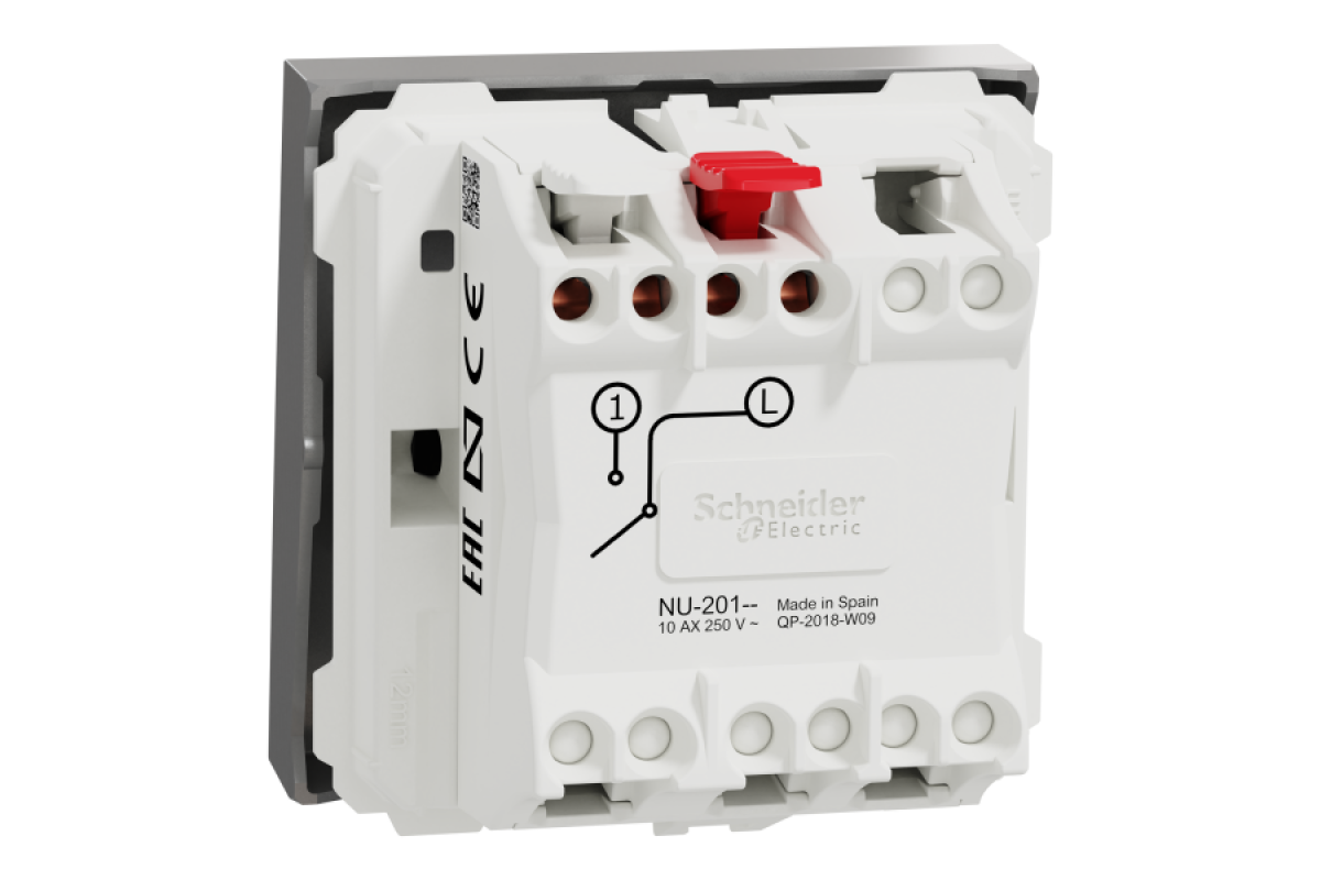Вимикач 1-клавішний схема 1, 10А 2 модулі алюміній (NU320130)