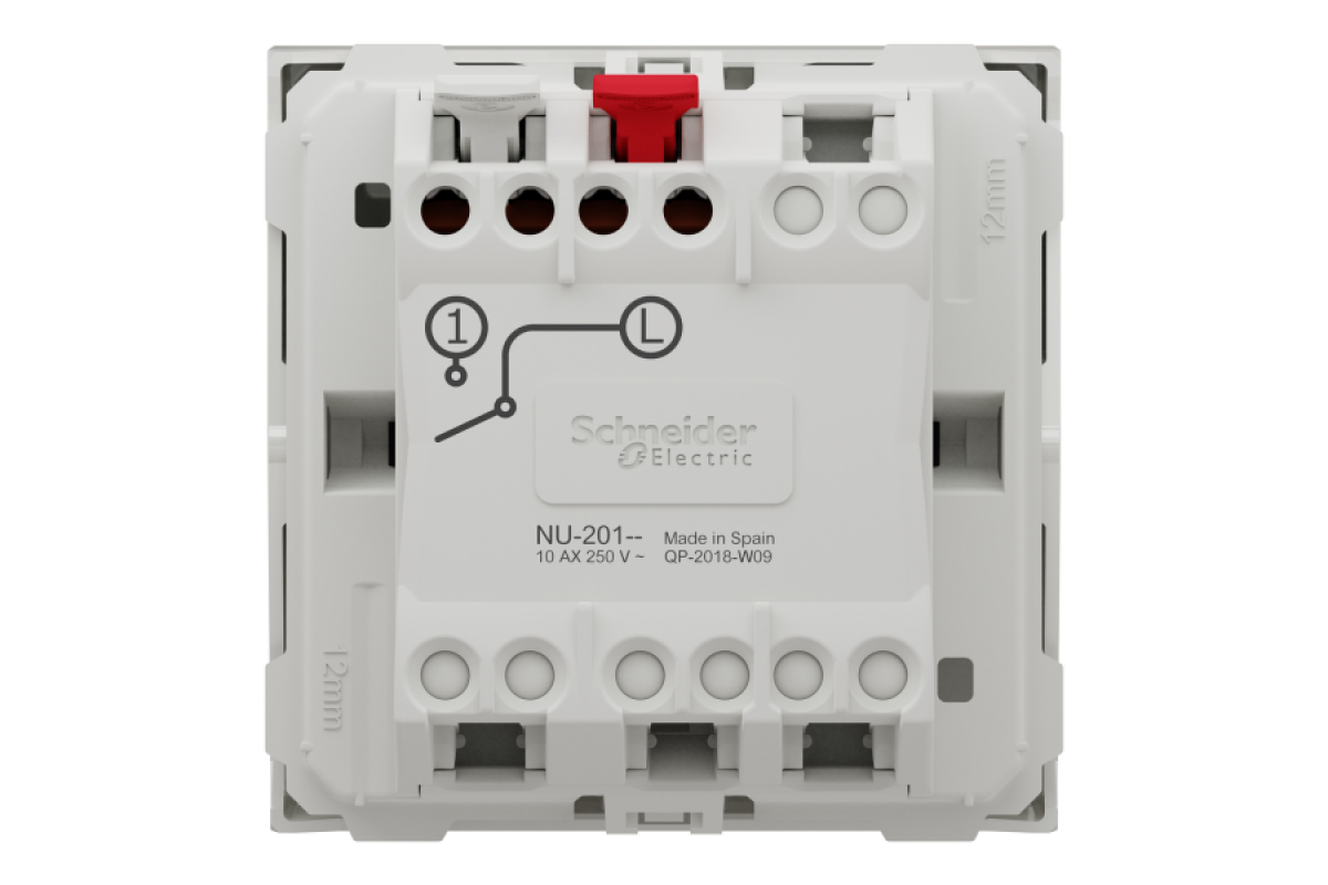 Вимикач 1-клавішний схема 1, 10А 2 модулі білий (NU320118)