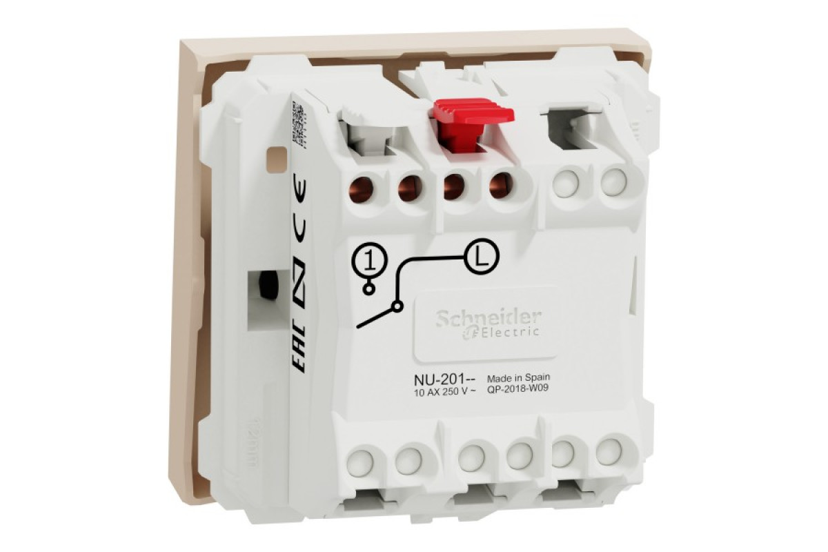 Вимикач 1-клавішний, 10А, 2 модулі бежевий Unica New Studio (NU320144)