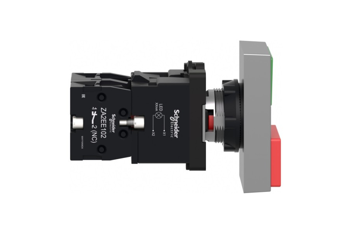 Двухголовая кнопка с подсветкой, Easy Harmony XA2, пластик, 22 мм, 1NO+1NC (XA2EW7L3741B5)