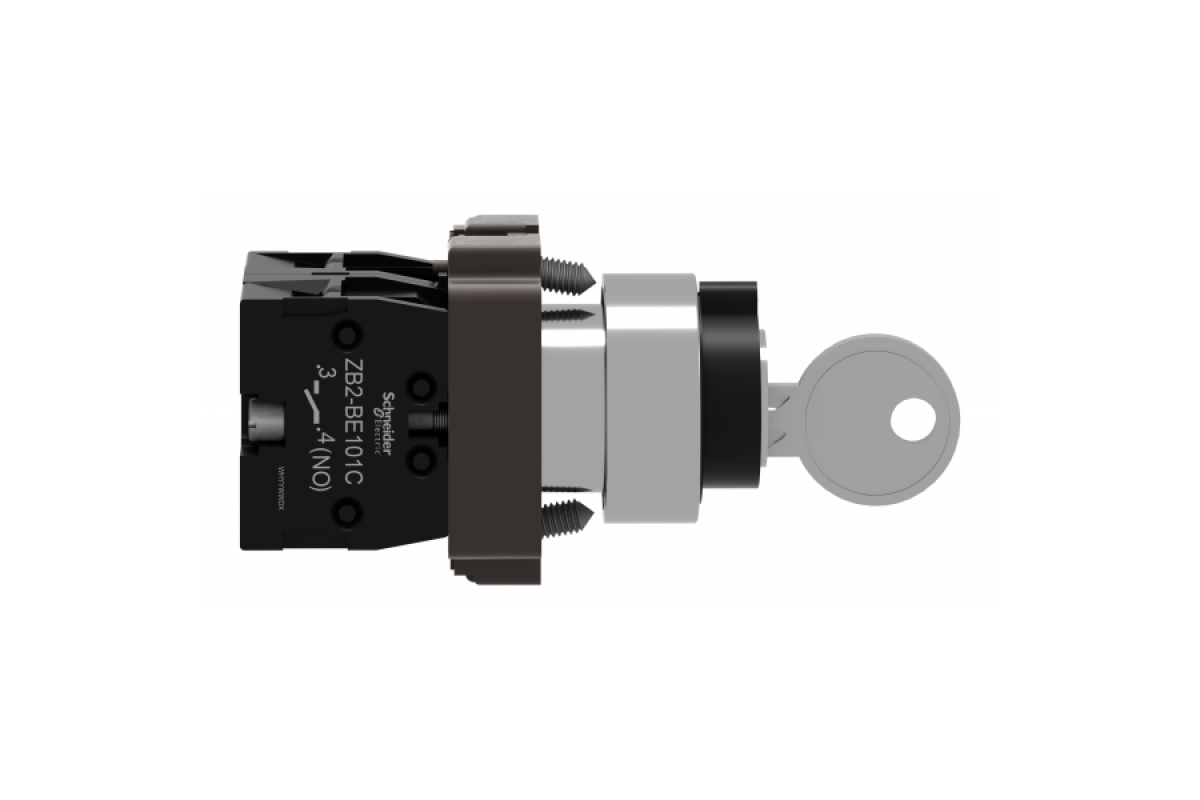 Ключовий перемикач, Easy Harmony XB2, метал, чорний, 22 мм, 3 положення, з фіксацією, 2 сторони висувні, 2NO (XB2BG53C)