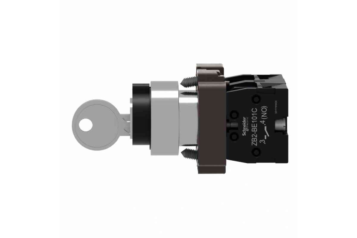 Ключовий перемикач, Easy Harmony XB2, метал, чорний, 22 мм, 3 положення, з фіксацією, 2 сторони висувні, 2NO (XB2BG53C)