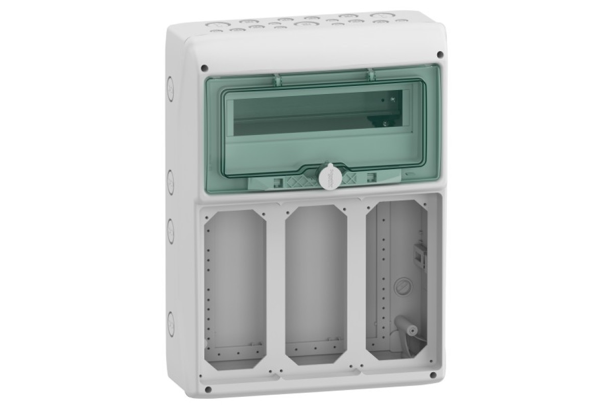 Щит для розетки з блокуванням, Mureva, 1х12 модулів, 3 отвори 103х225мм, (Ш)340мм х (В)460мм, без клемного блоку (13187)