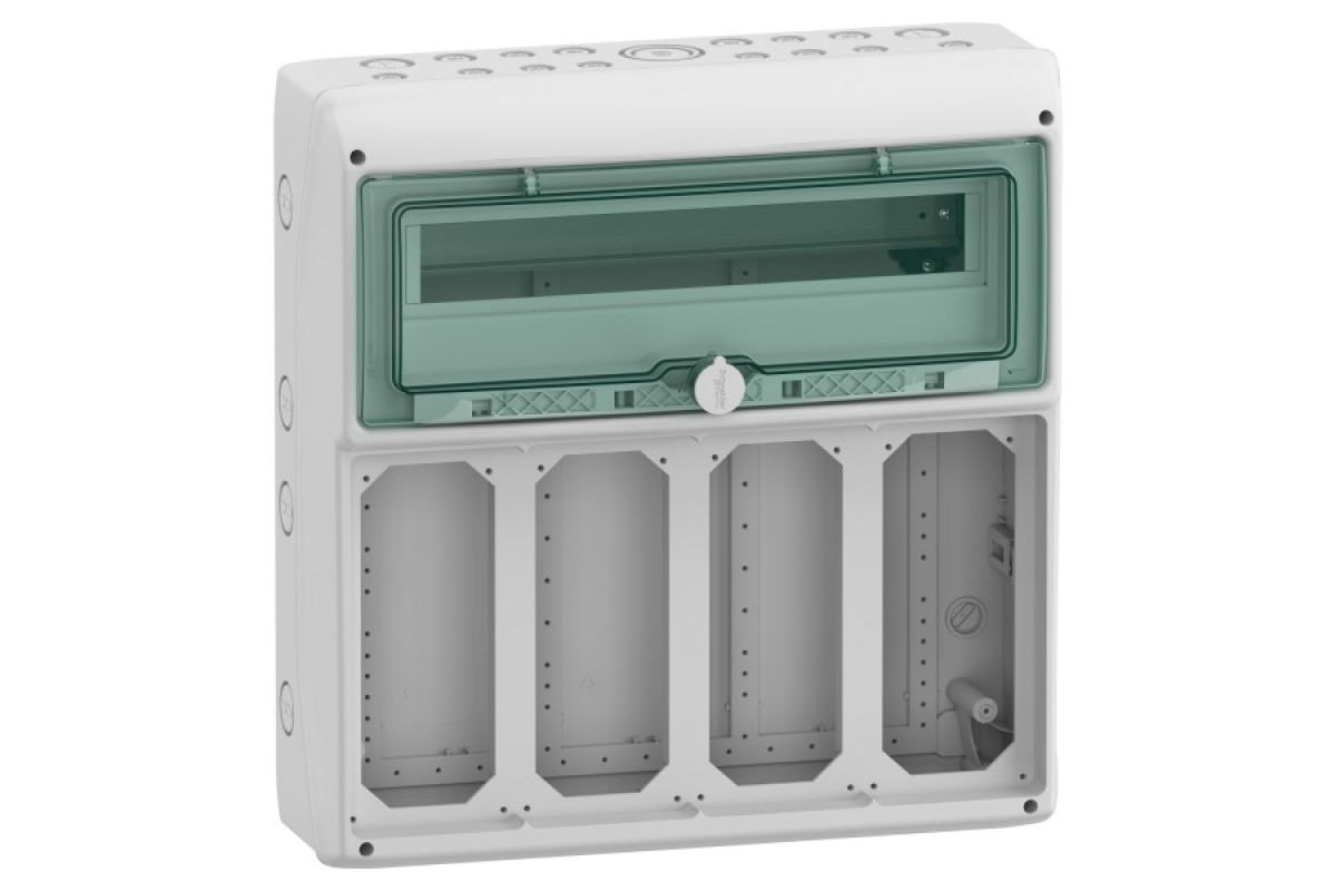 Щит для розетки з блокуванням, Mureva, 1х18 модулів, 4 отвори 103х225мм, (Ш)448мм х (В)460мм, без клемного блоку (13188)