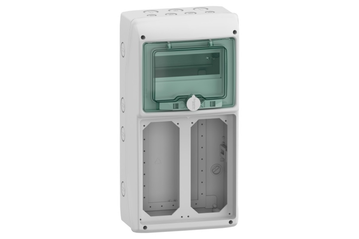 Щит для розетки з блокуванням, Mureva, 1х8 модулів, 2 отвори 103х225мм, (Ш)236мм х (В)460мм, без клемного блоку (13186)