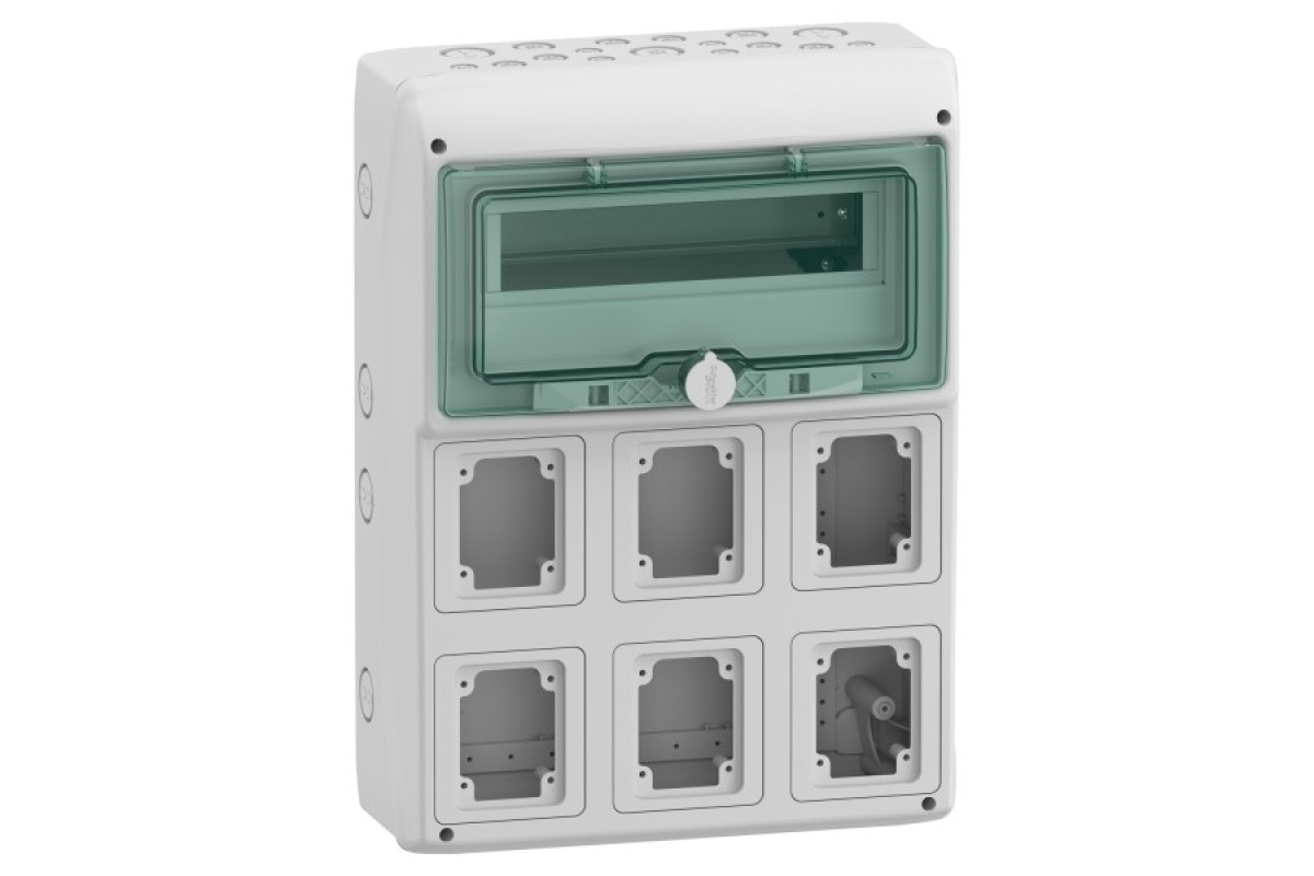 Щит для розетки, Mureva, 1х12 модулів, 6 отворів 90х100мм, (Ш)340мм х (В)460мм, без клемного блоку (13181)