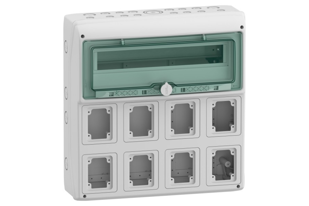 Щит для розетки, Mureva, 1х18 модулів, 8 отворів 90x100мм, (Ш)448мм х (В)460мм, без клемного блоку (13182)