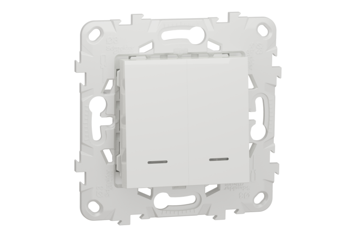 Вимикач 2-клавішний з підсвічуванням 2 х схема 1а 10А білий (NU521118N)