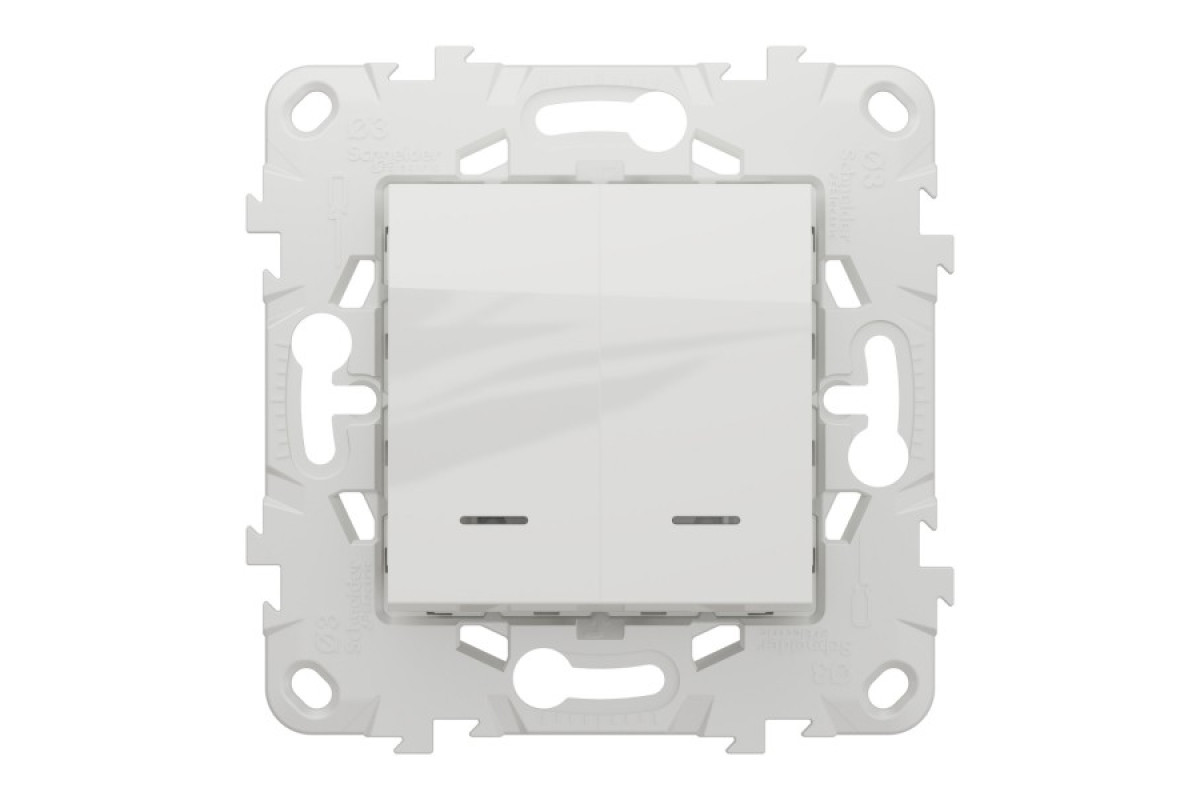 Вимикач 2-клавішний з підсвічуванням 2 х схема 1а 10А білий (NU521118N)