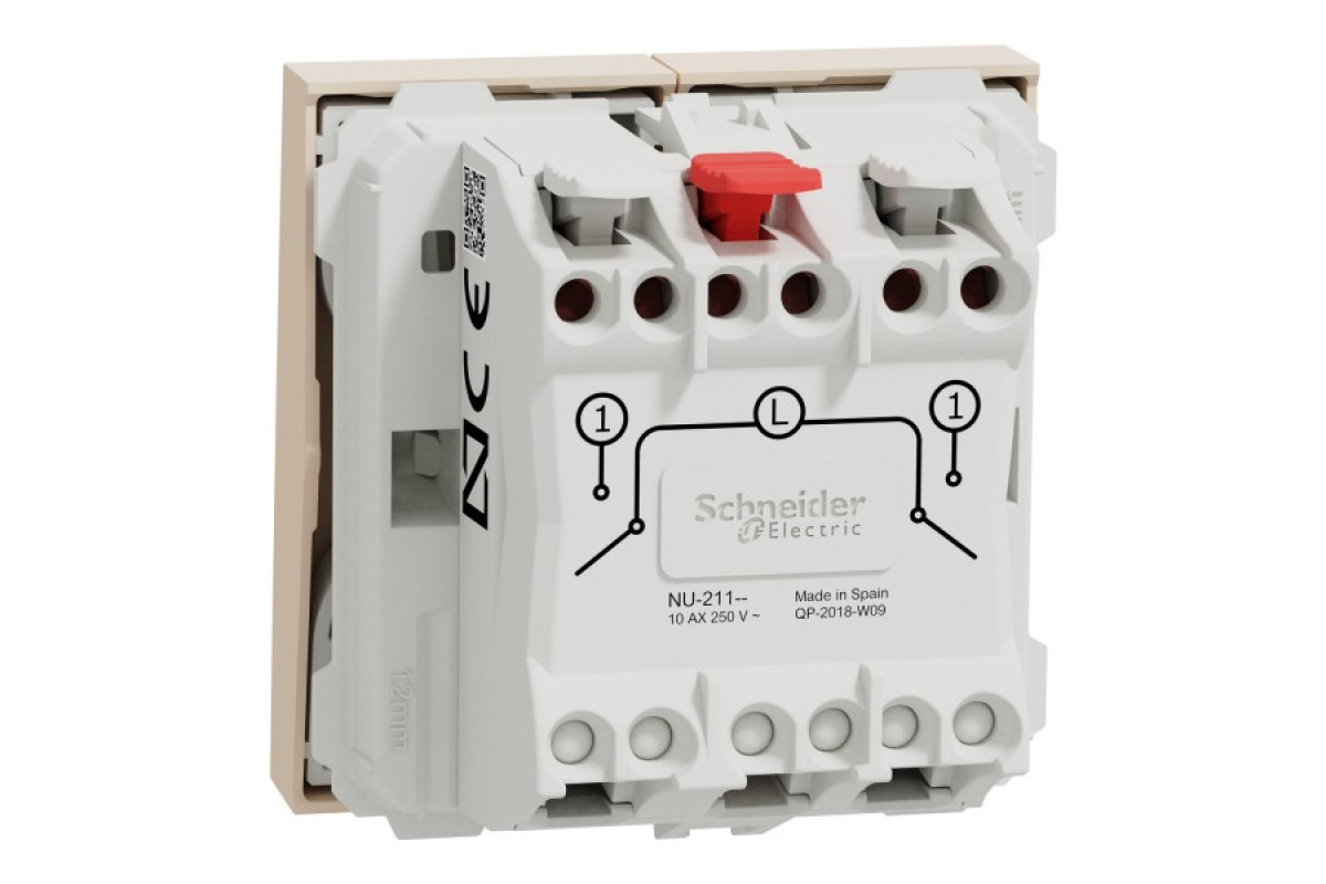 Вимикач 2-клавішний, 10 А, 2 модулі, бежевий Unica New Studio (NU321144)