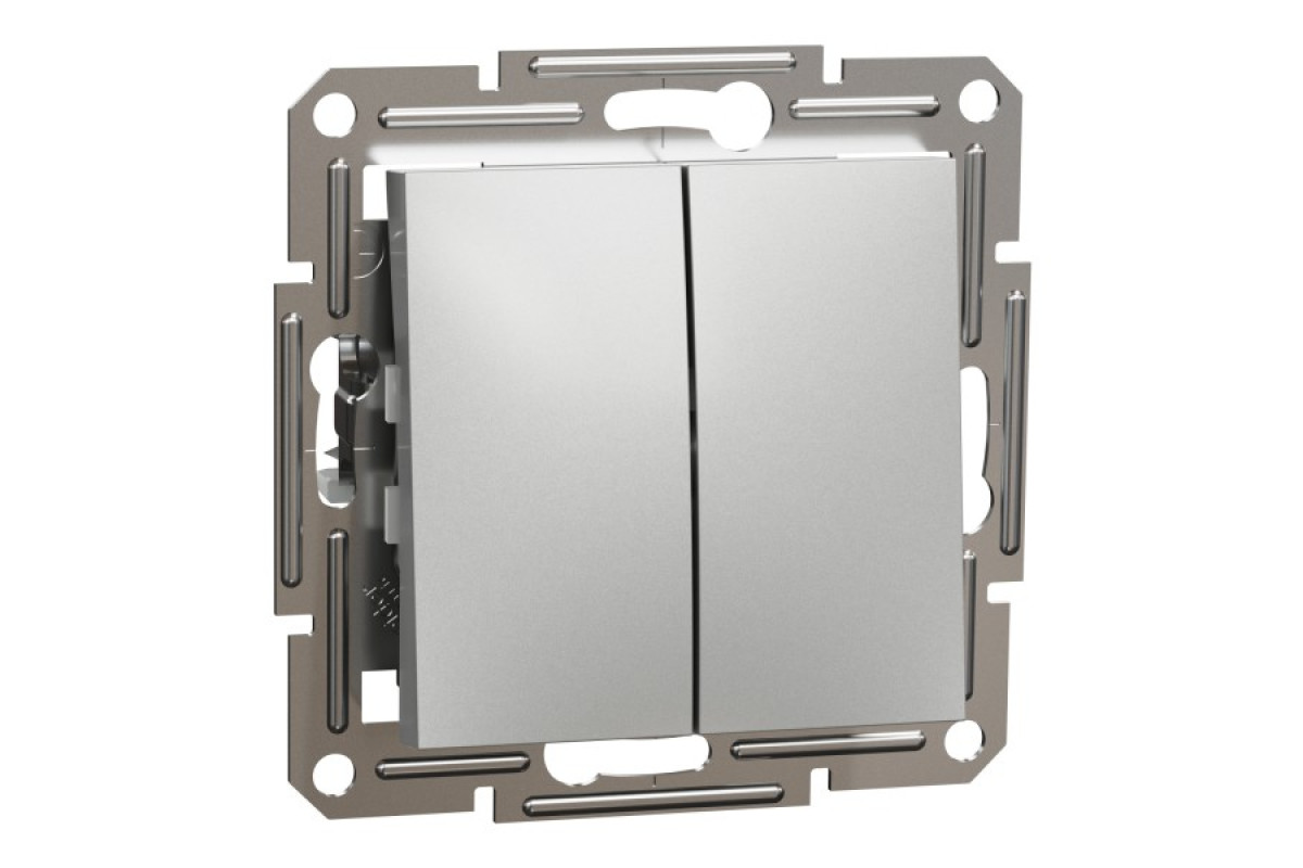 Вимикач двоклавішний самозажимний Asfora Алюміній (EPH0300161)