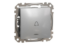 Вимикач кнопковий з символом ''Дзвоник'' з синьою підсвіткою, 10A, алюміній, Sedna Design (SDD113131L)