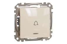 Вимикач кнопковий з символом ''Дзвоник'' з синьою підсвіткою, 10A, бежевий, Sedna Design (SDD112131L)