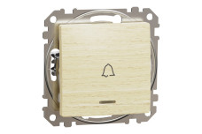 Вимикач кнопковий з символом ''Дзвоник'' з синьою підсвіткою, 10A, береза, Sedna Elements (SDD180131L)