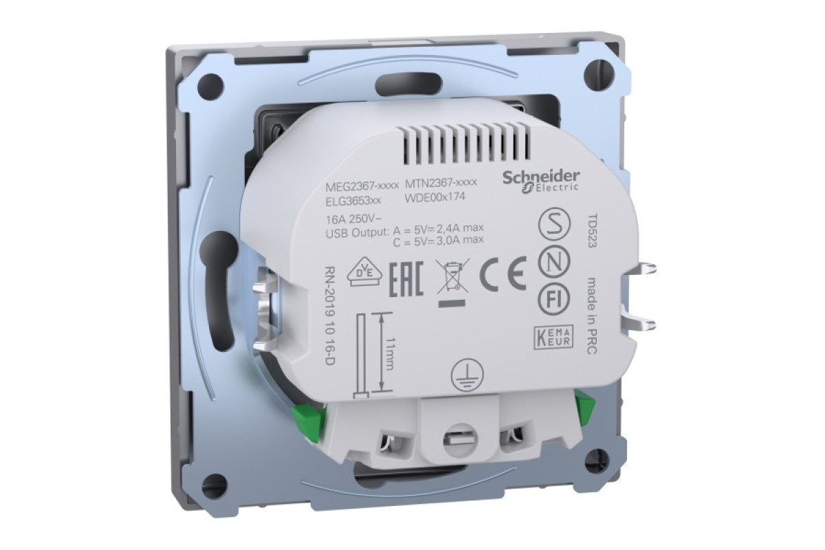 D-Life Розетка 16 A USB A+C 3 A, Нержавіюча сталь (MTN2367-6036)