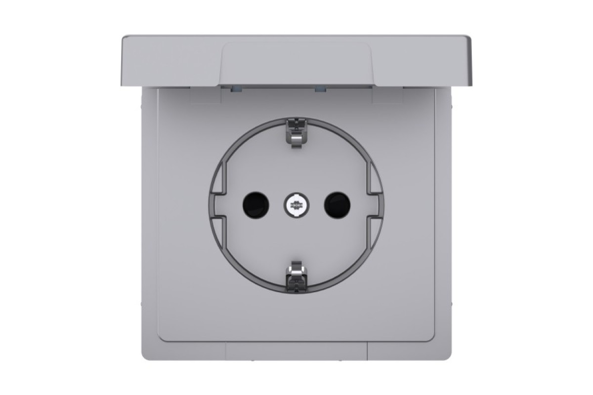 D-Life Розетка з заземленням і кришкою IP44 Нержавіюча сталь (MTN2314-6036)
