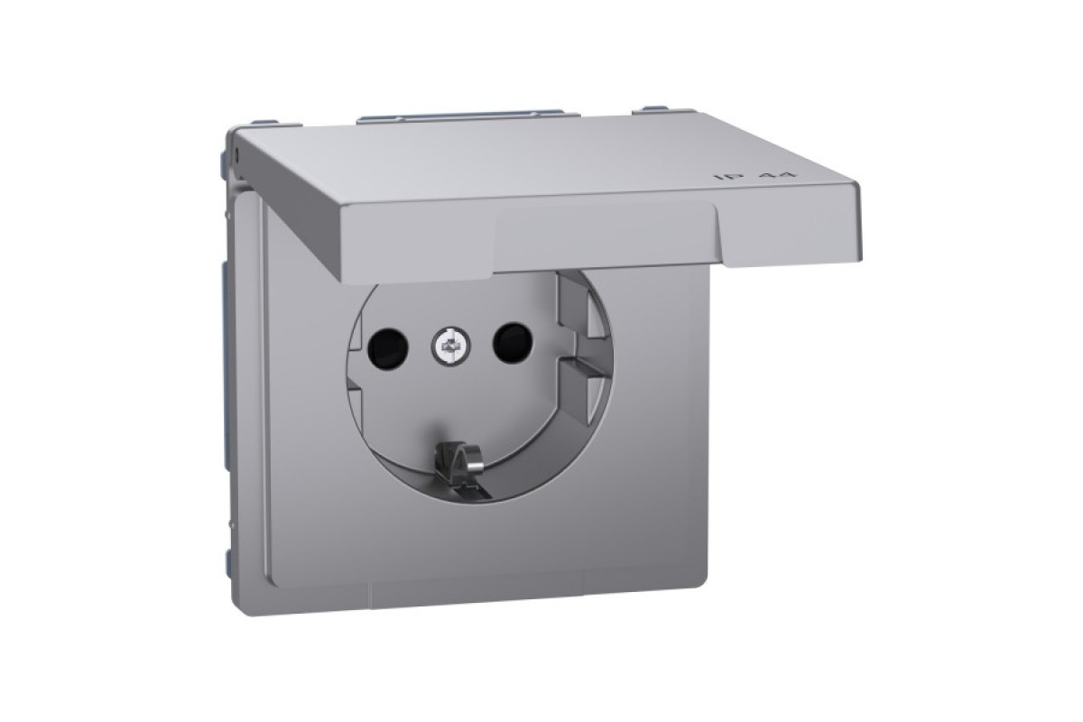 D-Life Розетка з заземленням і кришкою IP44 Нержавіюча сталь (MTN2314-6036)