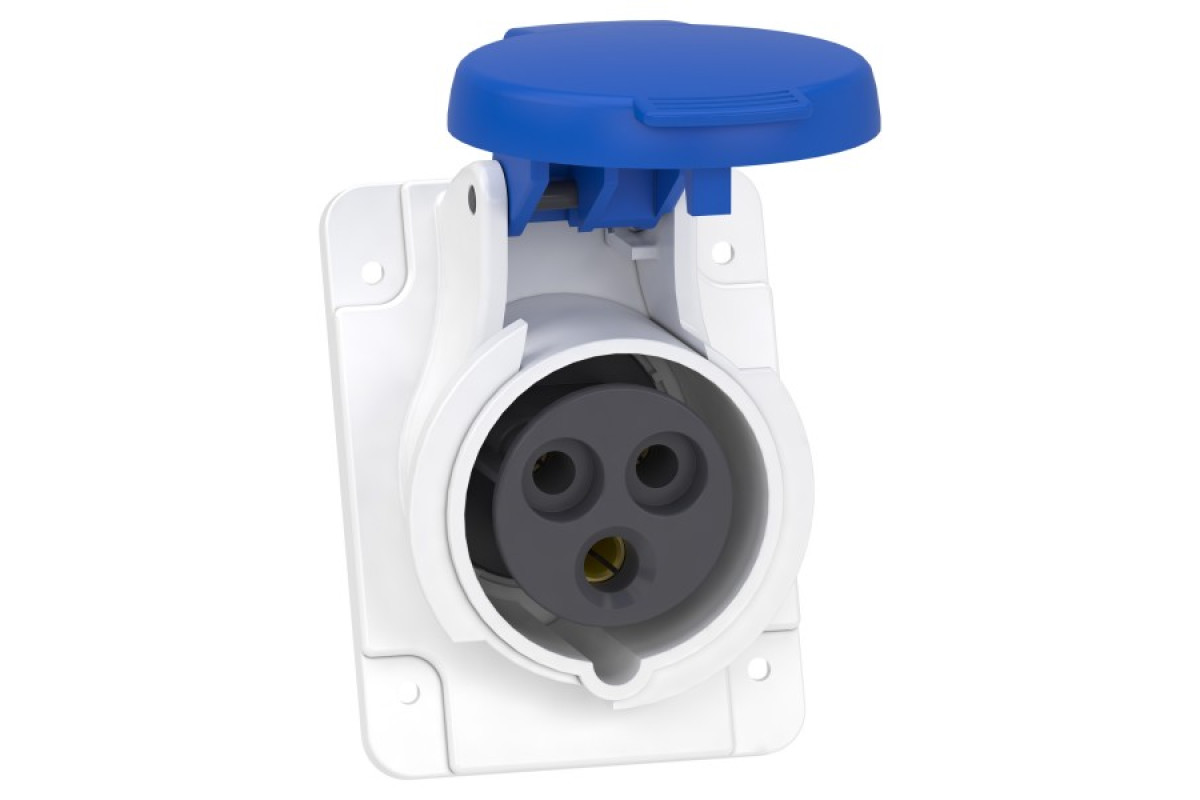 Розетка PRATIKA, кутова, 16A, 2P + E, 200-250 B AC, з'єднання гвинтами, панельна (PKF16F423)