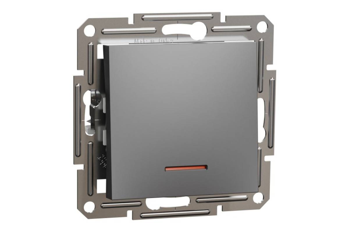 Вимикач одноклавішний, з підсвіткою, Самозажимний, Asfora Антрацит (EPH1400171)