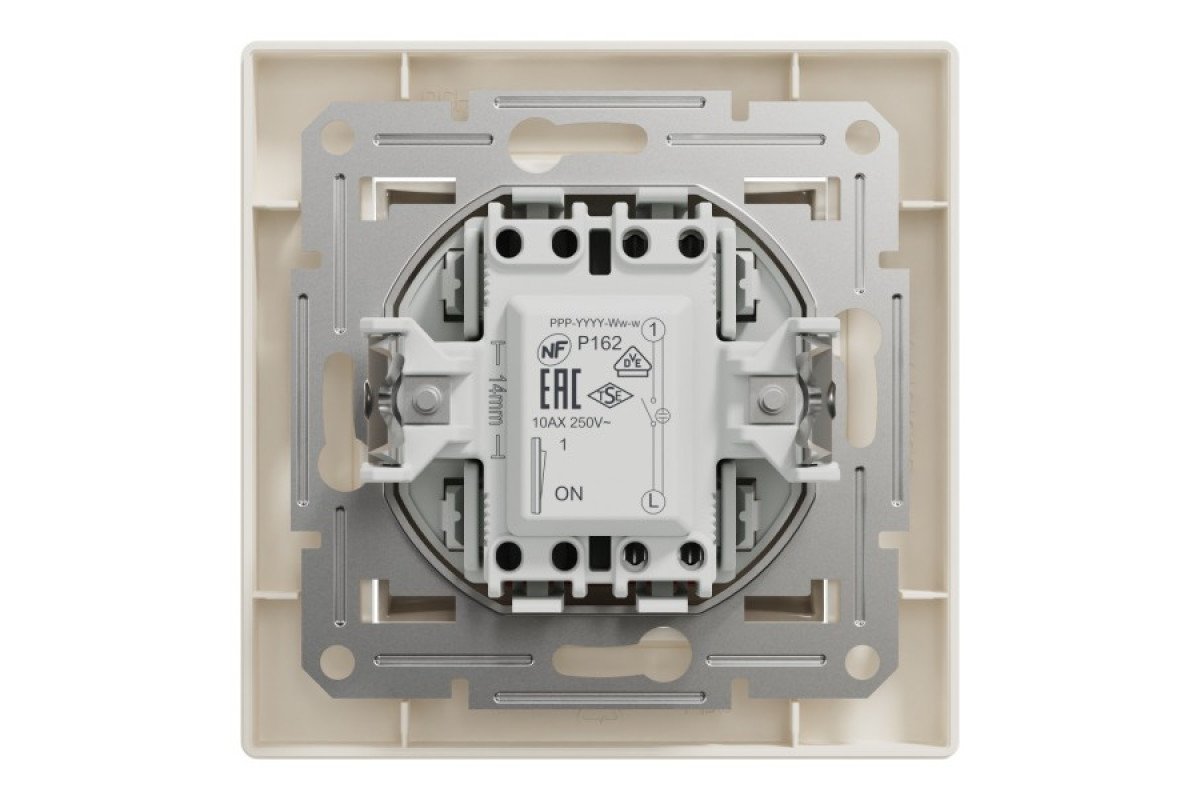 Вимикач одноклавішний, з підсвіткою, Самозажимний, Крем Asfora (EPH1400123)