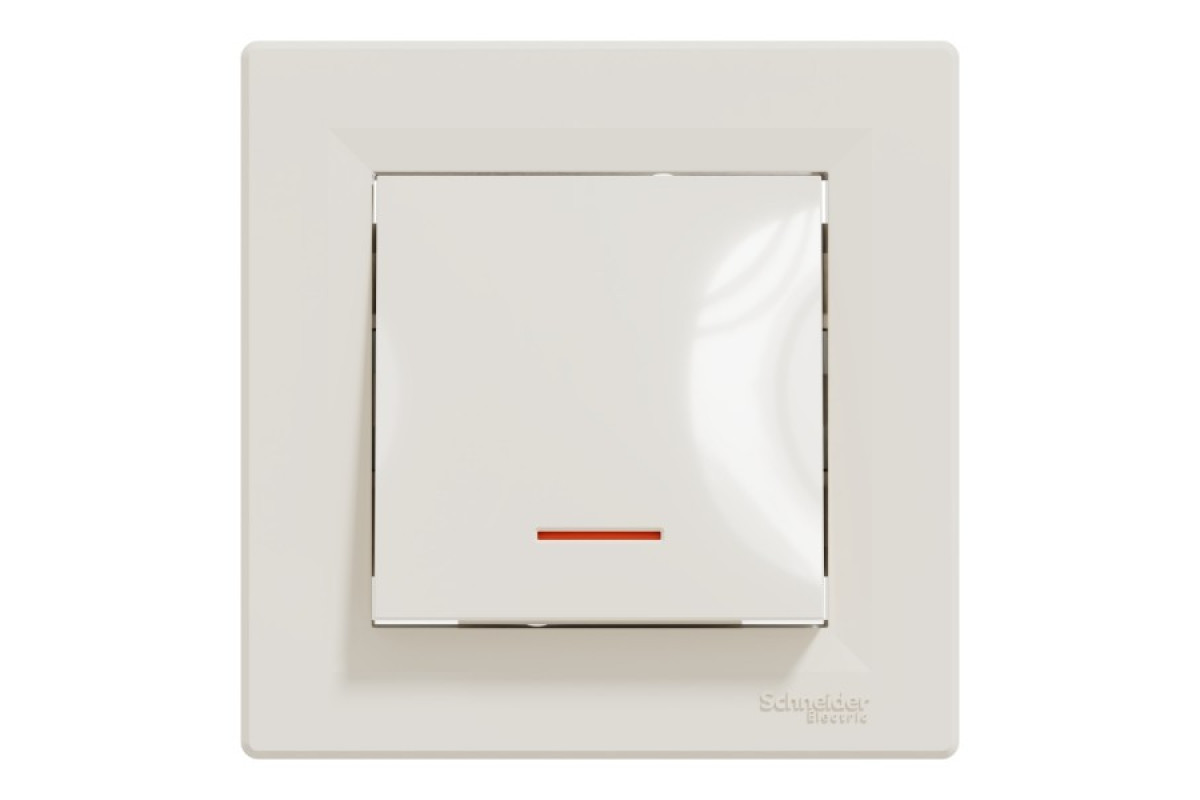 Вимикач одноклавішний, з підсвіткою, Самозажимний, Крем Asfora (EPH1400123)