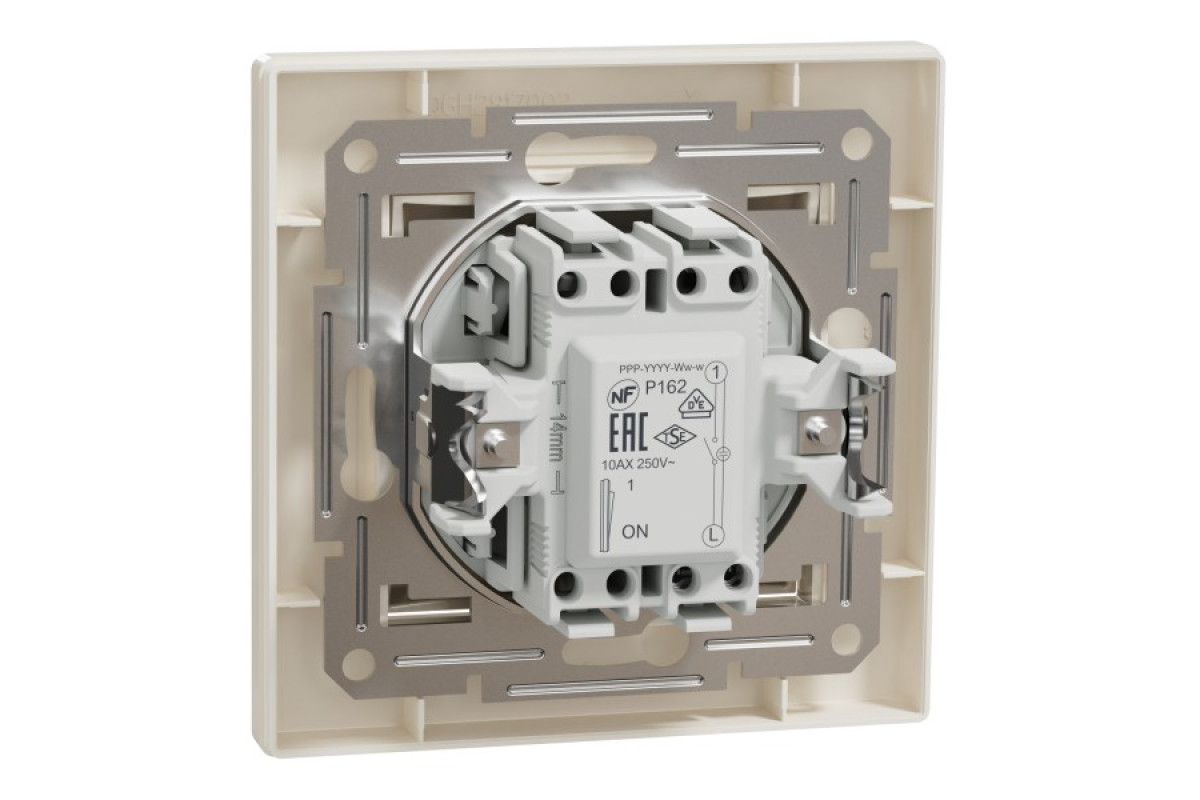 Вимикач одноклавішний, з підсвіткою, Самозажимний, Крем Asfora (EPH1400123)