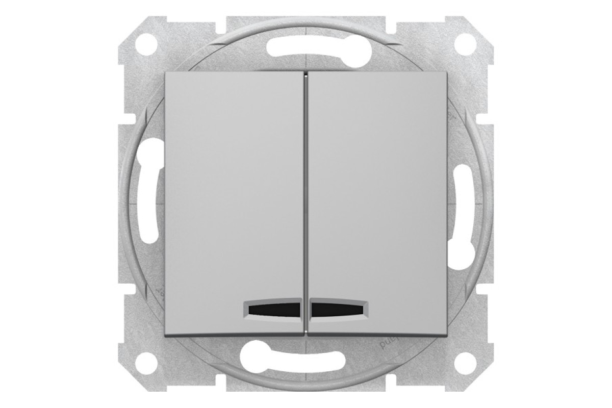 Двоклавішний вимикач з підсвіткою Sedna Scnheider Electric алюміній (SDN0300360)