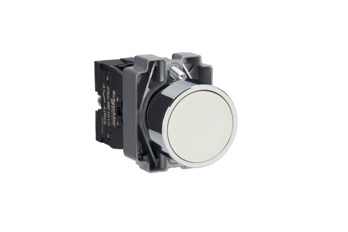 Кнопка, Easy Harmony XB2, металева, біла, пружинне повернення, 1NO (XB2BA11C)