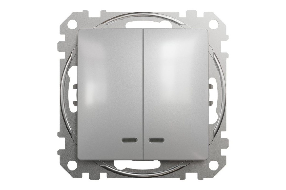 Двоклавішний вимикач з підсвіткою Алюміній Sedna Design (SDD113105L)