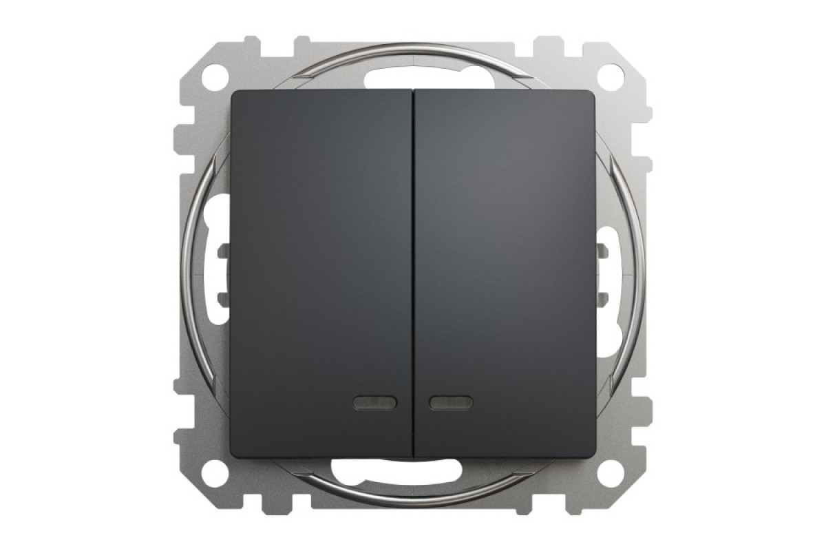 Двоклавішний вимикач з підсвіткою Чорний Sedna Design (SDD114105L)