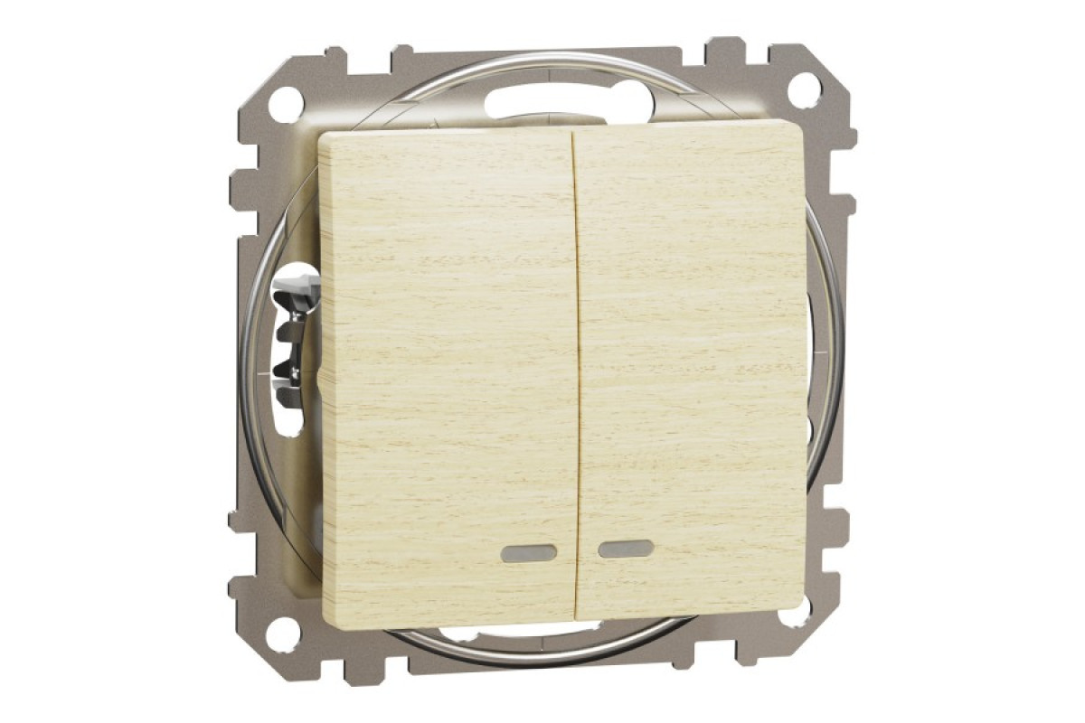 Двоклавішний вимикач з синьою LED підсвіткою 10 АХ Береза Sedna Elements (SDD180105L)