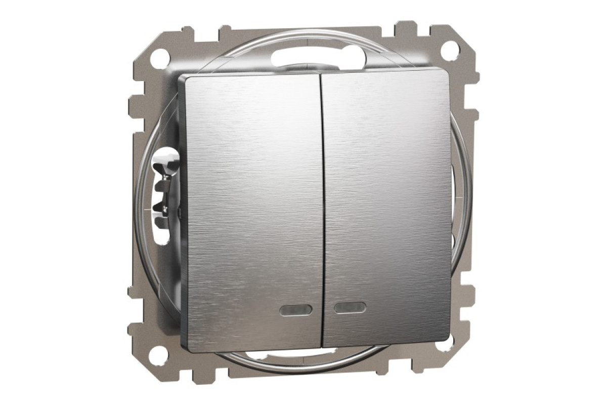 Двоклавішний вимикач з синьою LED підсвіткою 10 АХ Матовий Алюміній Sedna Elements (SDD170105L)